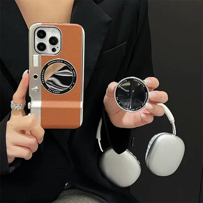 Retro Bluetooth Camera Phone Case for Iphone 15 14 13 12 Pro Max Magnetic Cosmetic Mirror for Iphone 15Promax Hard Phone Cover