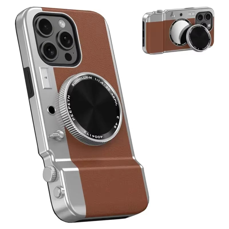 Retro Bluetooth Camera Phone Case for Iphone 15 14 13 12 Pro Max Magnetic Cosmetic Mirror for Iphone 15Promax Hard Phone Cover