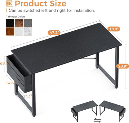 Computer Desk Large Office Desk, 48 Inch Writing Desk with Storage, Modern PC Desk Work Table with Headphone Hook for Home Office, Black